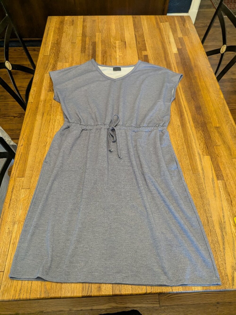 Heather Blue Drawstring V Neck Dress w/ Pockets Size L 32 Degrees Cool